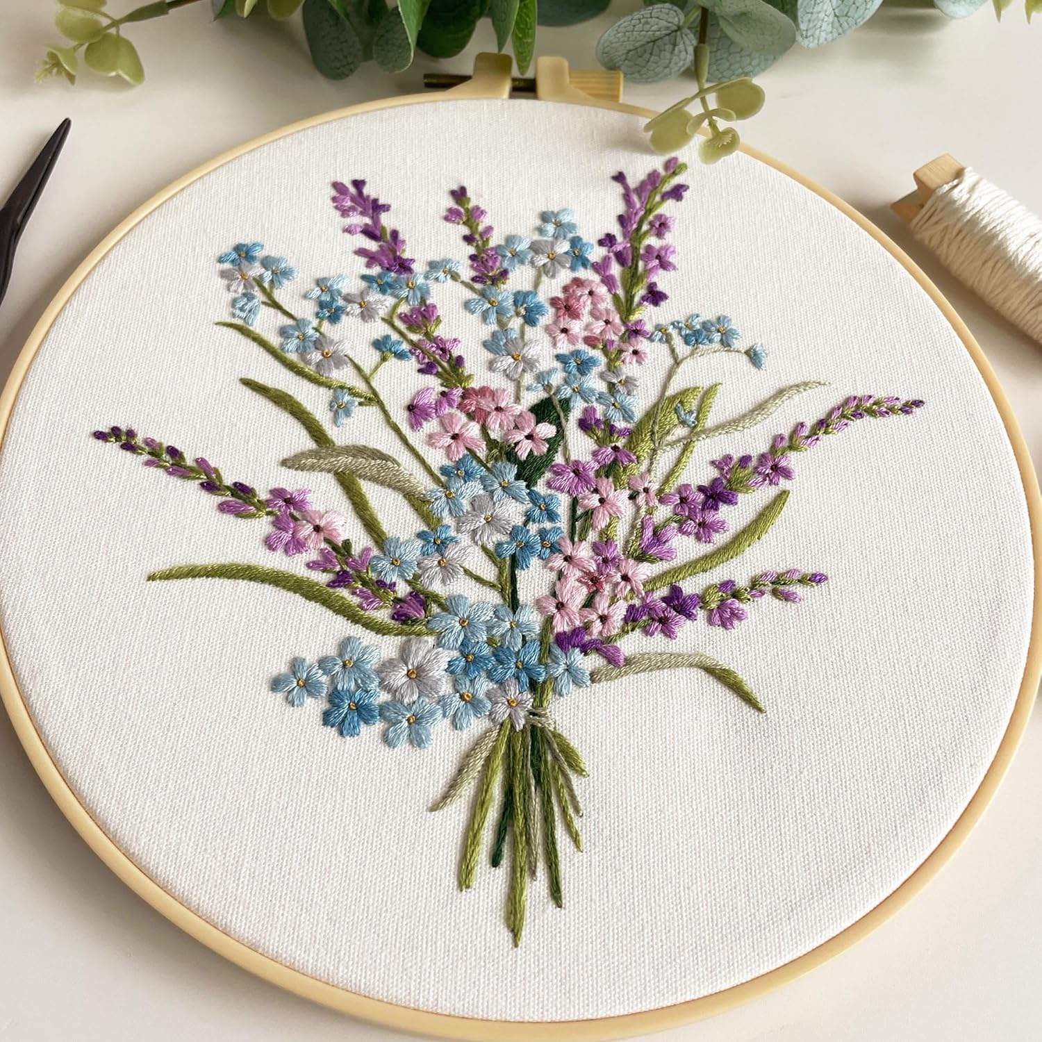 Myfelicity Embroidery Kit, 4 Flower Pattern Embroidery Set with 4 Patterns and 2 Hoops, Adult and Beginner Needlepoint Kit with Embroidery Floss, Needles, Cotton Fabric and Instructions… - Image 3