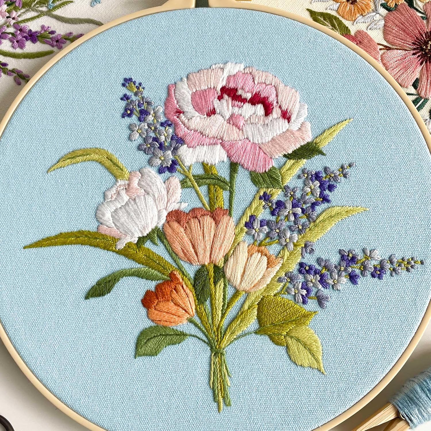 Myfelicity Embroidery Kit, 4 Flower Pattern Embroidery Set with 4 Patterns and 2 Hoops, Adult and Beginner Needlepoint Kit with Embroidery Floss, Needles, Cotton Fabric and Instructions… - Image 4